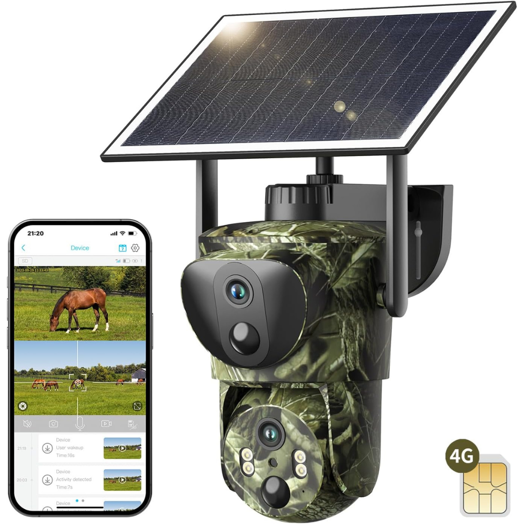 SEHMUA Solar Powered Dual Lens Linkage Security Trail Camera