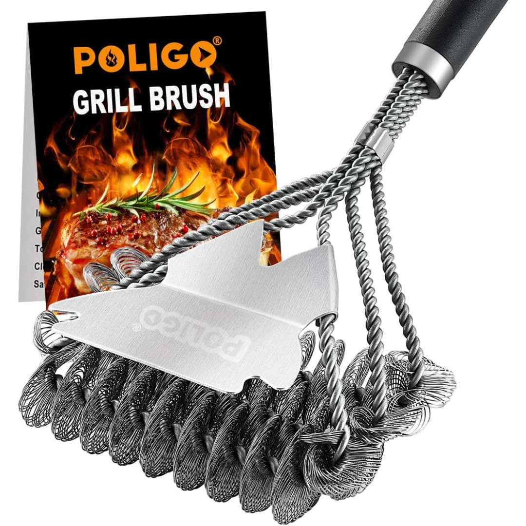 POLIGO BBQ Non-Bristle Grill Cleaning Brush with Scraper Safe