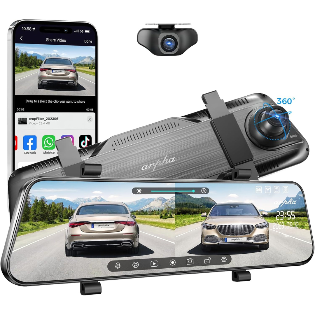 E21 10" Rear View Mirror 1080p Touch SCreen WiFi Dash Camera