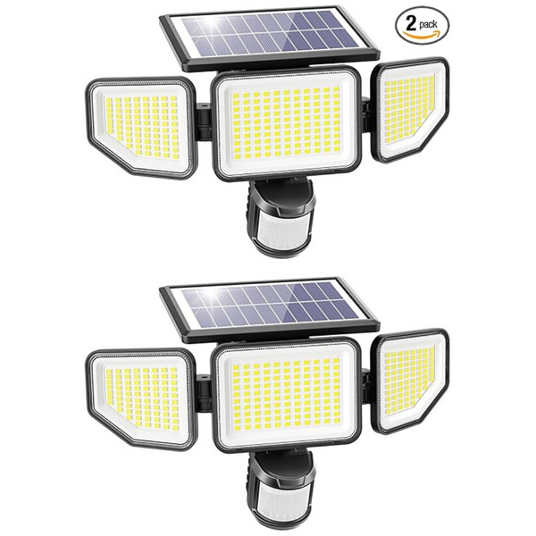 258-LED 3000lm Solar Motion Sencor 3-Head Outdoor Floodlight