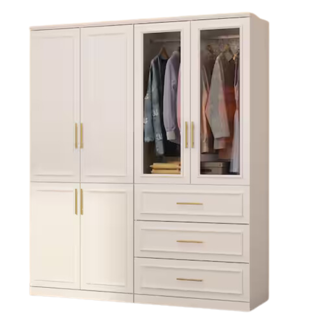 2-Combination White Wood 63.3" W 6-Door Big Armoires