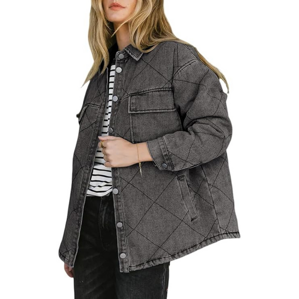 Women's Plus Size Lapel Solid Denim Jacket