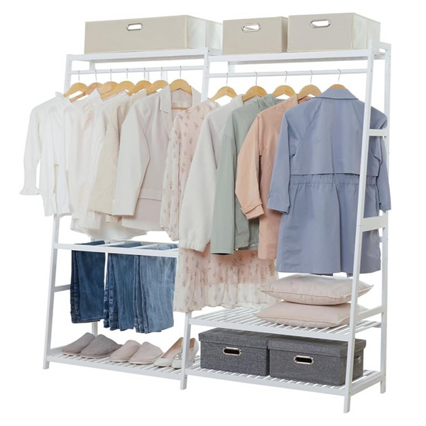 Bamboo Heavy Duty Clothes Rack With 6 Shelves