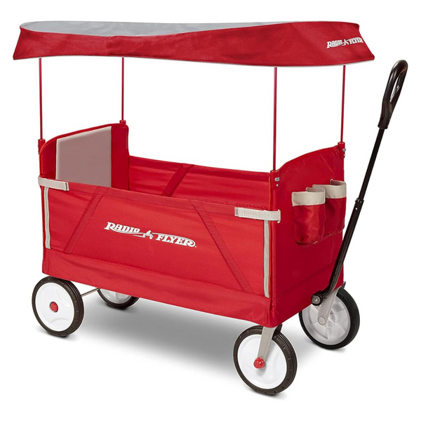 Radio Flyer 3 In 1 EZ Fold Stroller Wagon With Canopy And Adjustable Handle