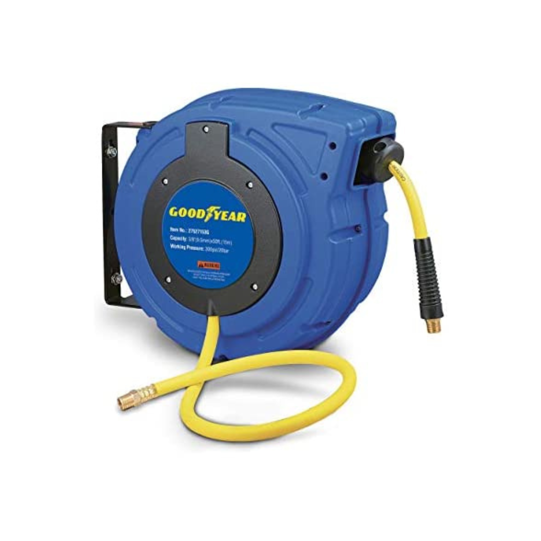 Goodyear Air Hose Reel Retractable 3/8" Inch x 50' Foot Hybrid Polymer Hose