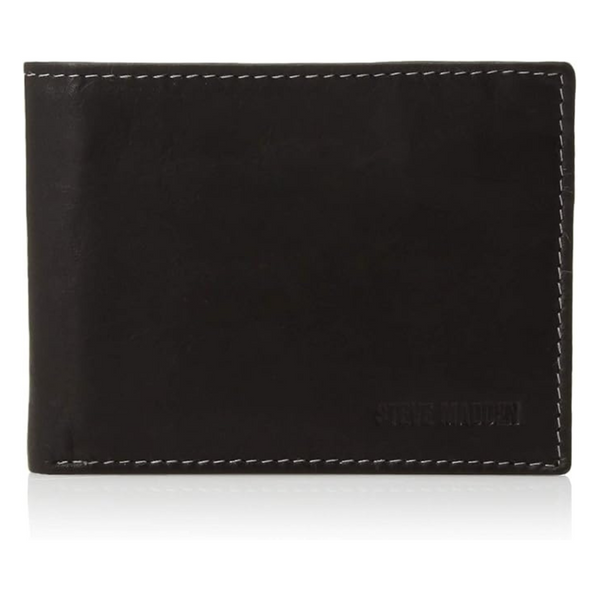 Steve Madden Men's Leather Wallet With Extra Capacity Attached Flip Pockets