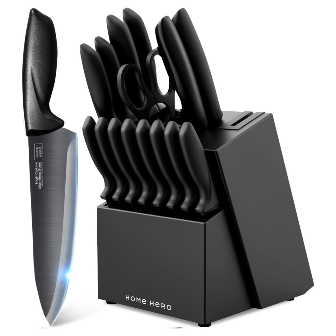 16-Piece Home Hero Stainless Steel Kitchen Knife Block Set W/ Sharpener