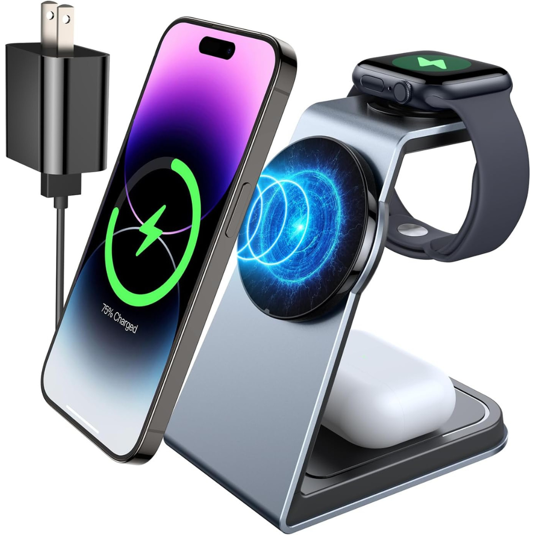 Aluminum 15W Fast 3-in-1 Wireless Charger Stand