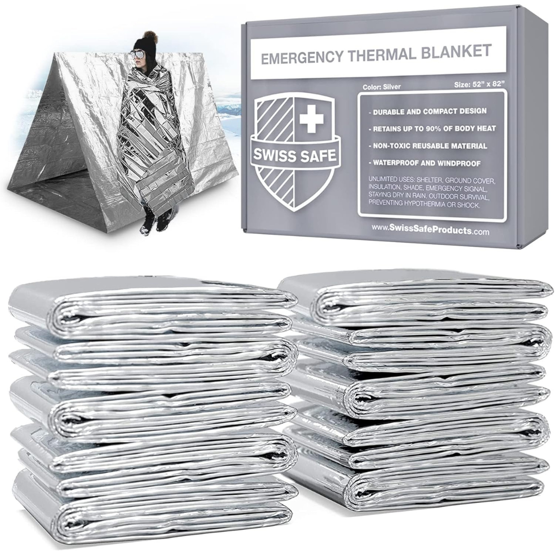 75-Pack Swiss Safe Premium 12-Micron Emergency Mylar Thermal Blankets