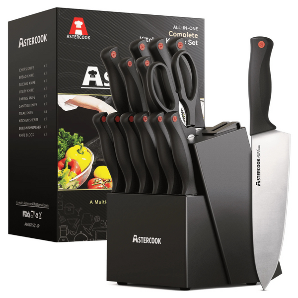 14-Piece Astercook High Carbon Stainless Steel Knife Set With Block