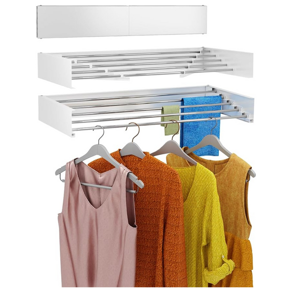 40" Wide Wall Mounted Clothes Drying Rack With 5 Aluminum Rods