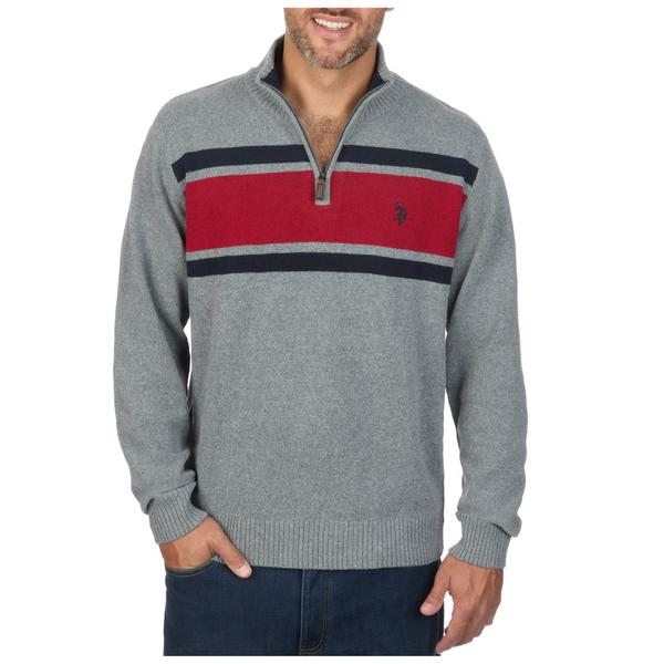 U.S. Polo Assn. Men's Chest Stripe Quarter Zip Sweater