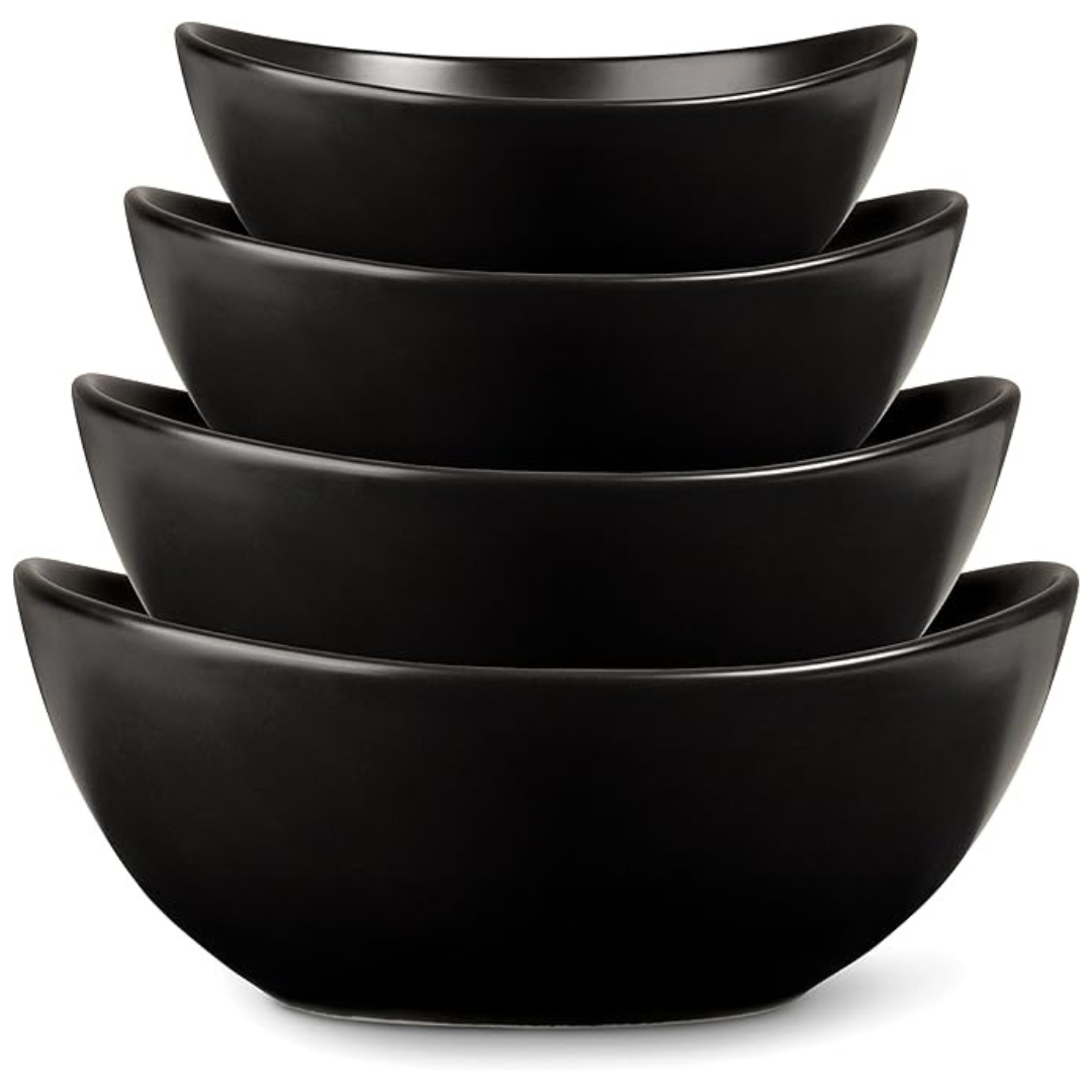 4 Pack Microwave & Dishwasher Safe Ceramic Serving Bowls (Black & White)