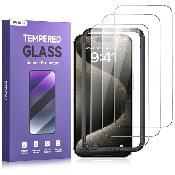 3-Pack Ruwa Tempered Glass Film Screen Protector For iPhone 15 Pro Max