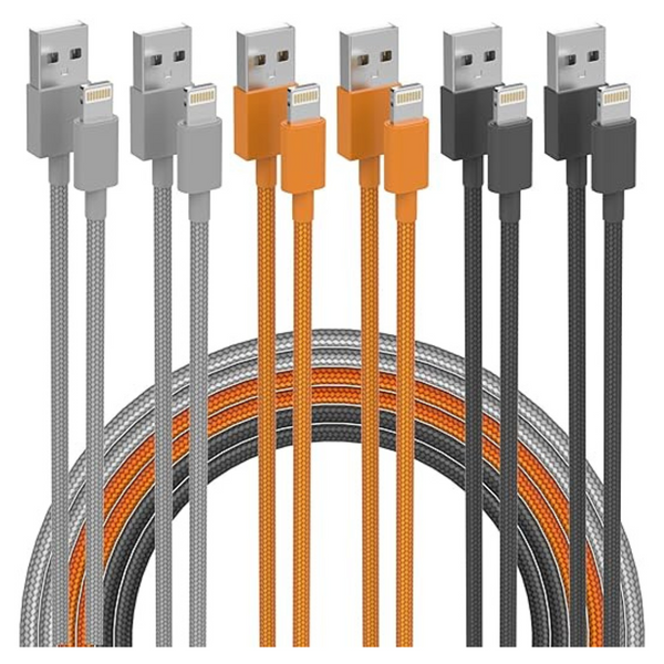 3-Pack Nylon Braided MFi Certified USB Lightning Charging Cables (3ft/6ft/10ft)