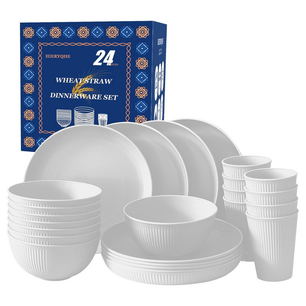 24-Piece Unbreakable Wheat Straw Dinnerware Set (Various Colors)