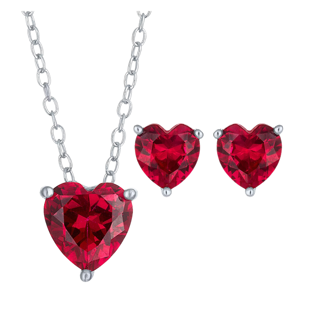 2-Piece Lab Created Red Ruby Sterling Silver Heart Necklace Set