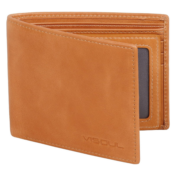 Visoul Leather Men's Bifold RFID Blocking Wallet With 2 ID Windows