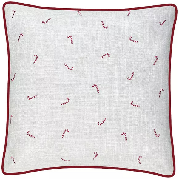 St. Nicholas Square Ivory Candy Cane Ditzy Throw Pillow