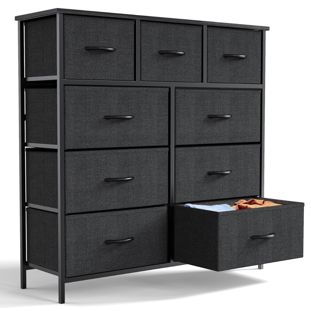 Yangming 9 Drawer Fabric Dresser For Bedroom (Black)