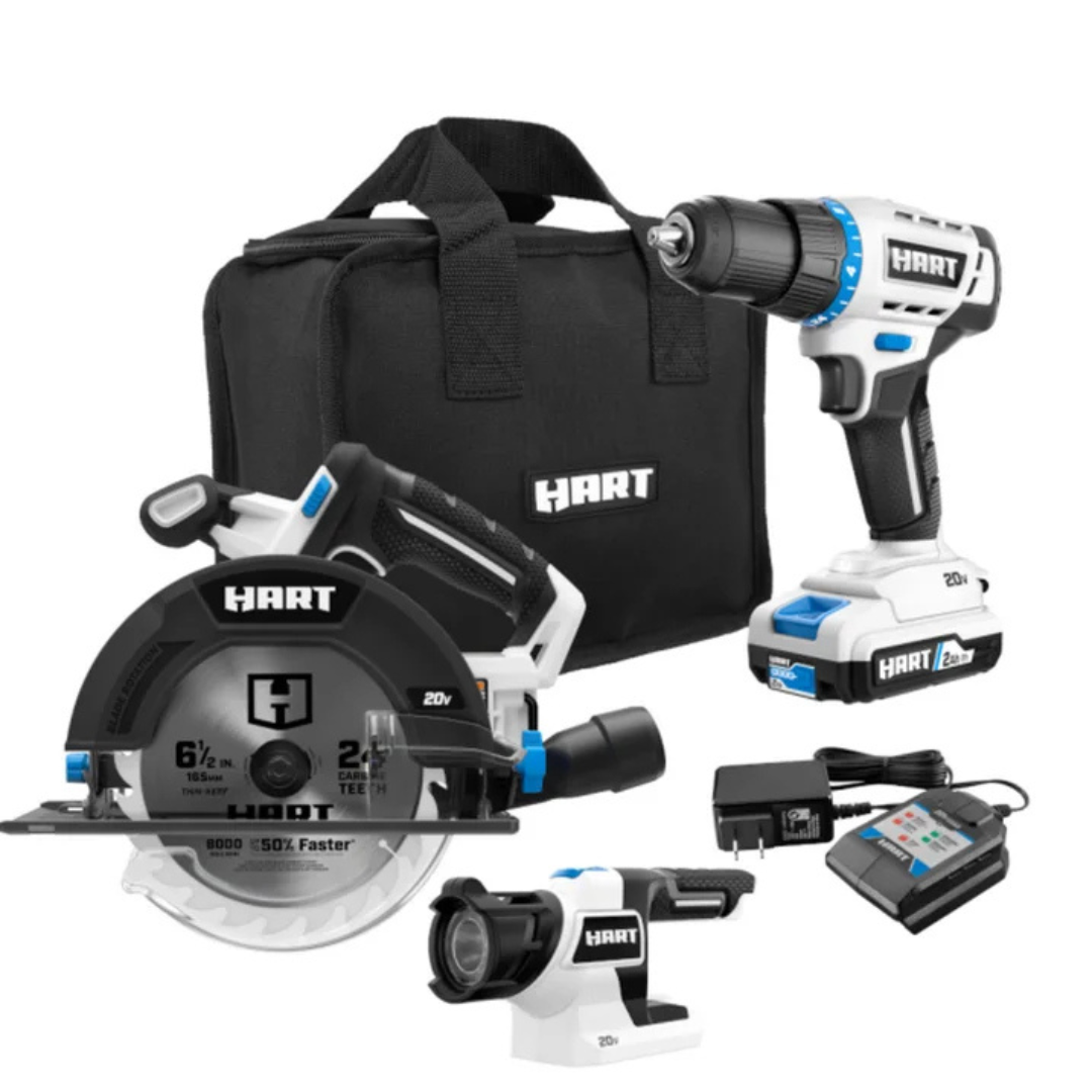 HART 20V 3-Tool Combo Kit (Drill, 6-1/2" Circular Saw & LED Light 1 Each)