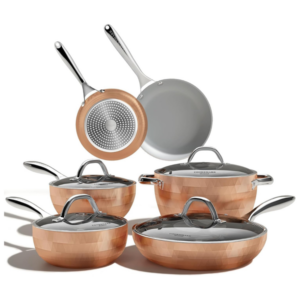 10-Piece Cooksmark Hammered Copper Cookware Set With Nonstick Coating