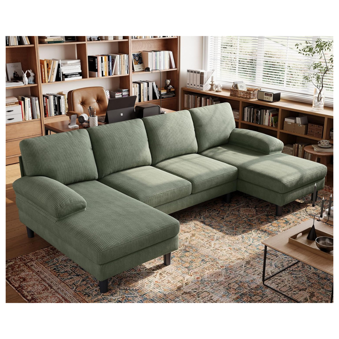 Linsy Home U Shape 111" Corduroy Sofa With Sleepable Armrests