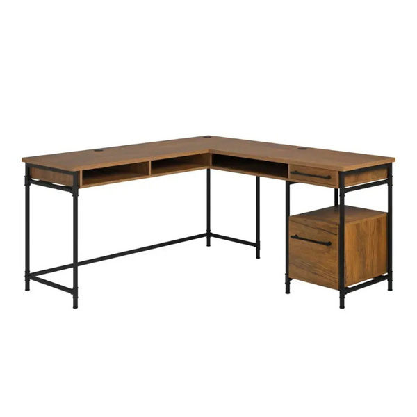 Sauder Iron City 60 in. L-Shaped Checked Oak Computer Desk