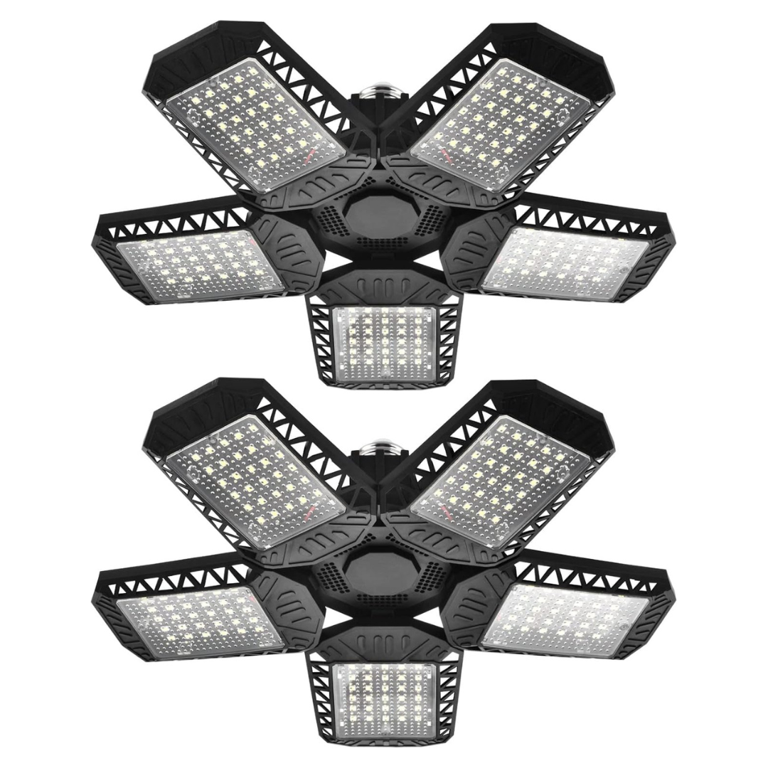 2-Pack 120W 12000LM Deformable LED Garage Lights W/5 Adjustable Panels