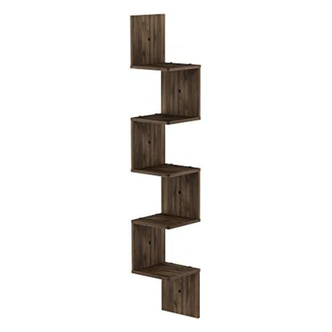 Furinno Rossi 5-Tier Wall Mount Floating Corner Square Shelf