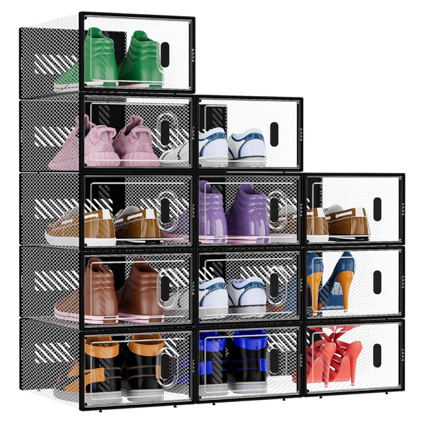 12-Pack Stackable Foldable Shoe Storage Boxes With Lids