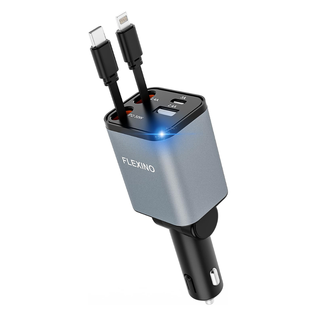 Flexino Retractable USB C Car 69W Fast Charge With Cords