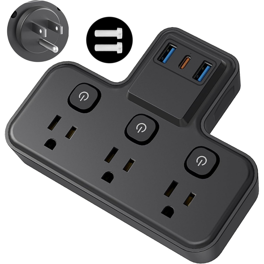 Passus 1875W 4-Outlet 3-USB Multi Plug Outlet Extender Surge Protector