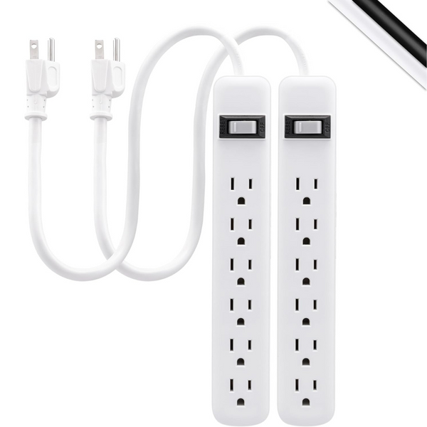 2-Pack GE 120 Volts 6 Outlet 2 Ft Cord Wall Mount Switched Power Strip