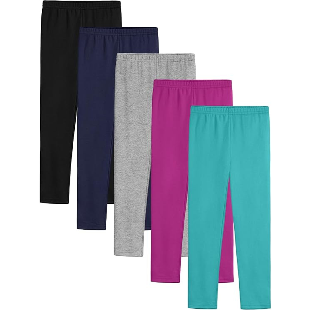 5-Pack Girls Stretchy Full Length Cotton Leggings