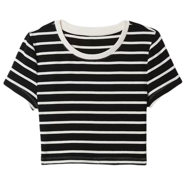 Gap Women's Modern Rib Cropped T-Shirt (Black & White Stripe)