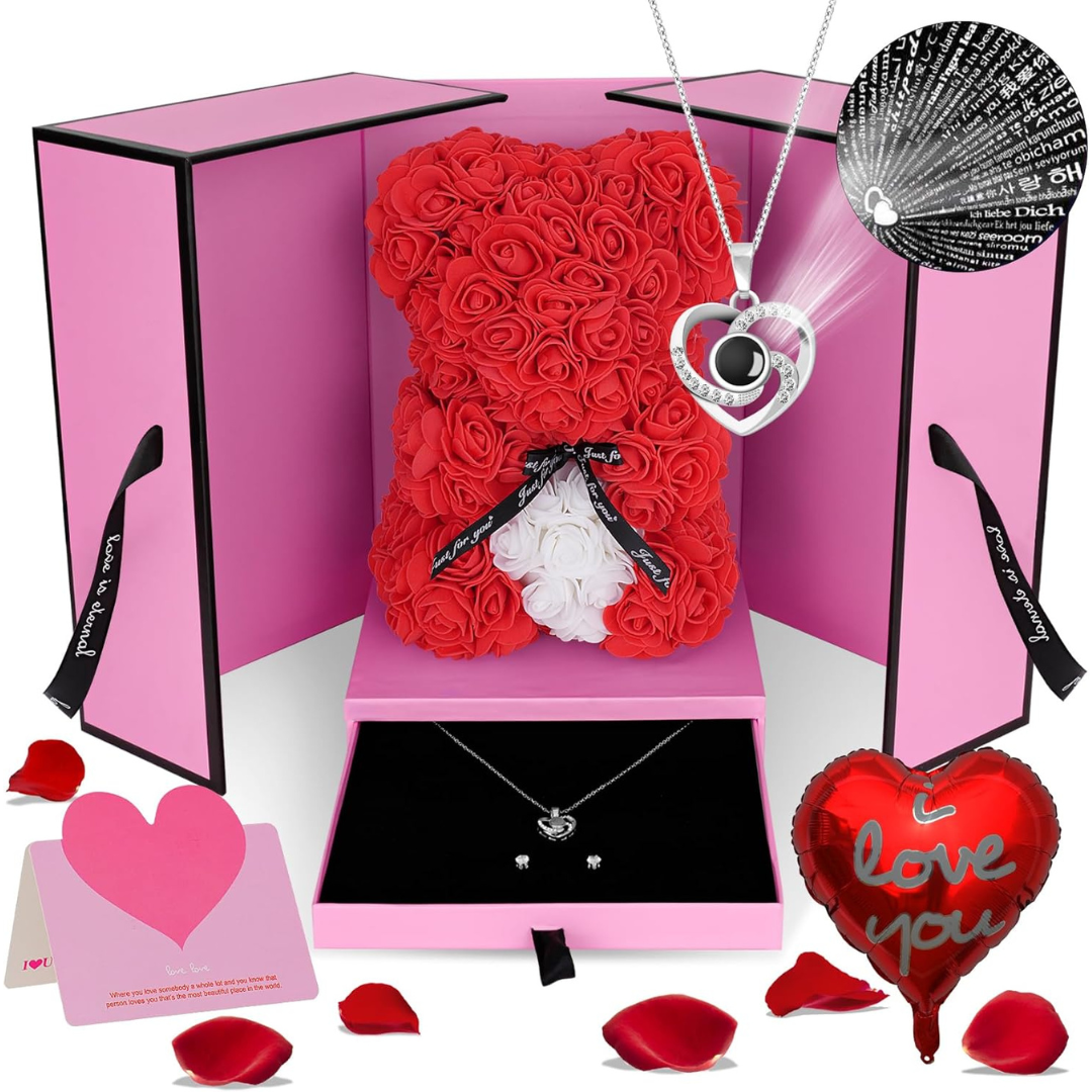 HYRIXDIRECT Artificial Rose Flower Teddy Bear Valentine's Day Gifts