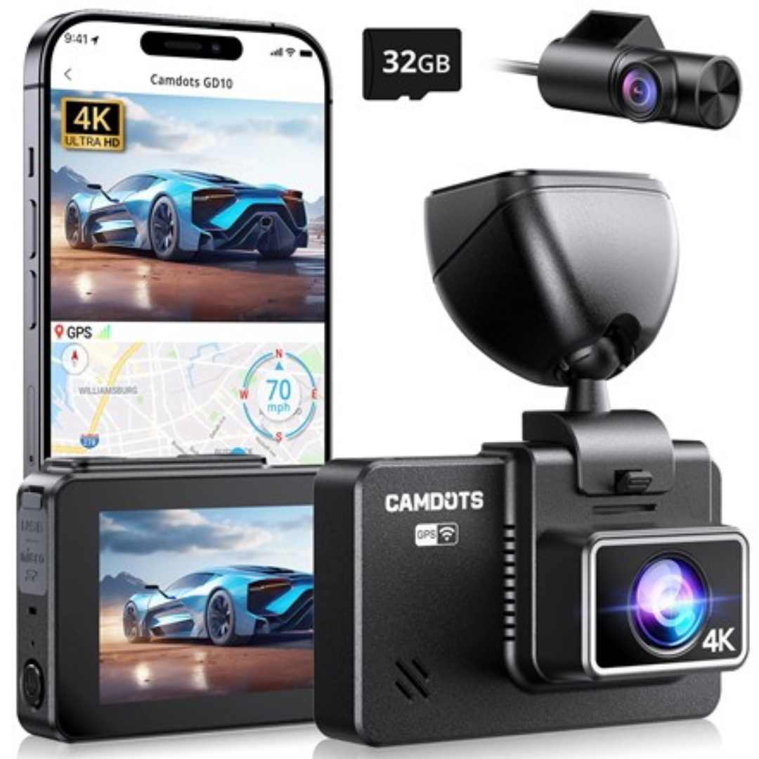 Camdots GD10 4K 1080p Front & Rear Dual Dash Cam w/ 3" IPS Touchscreen