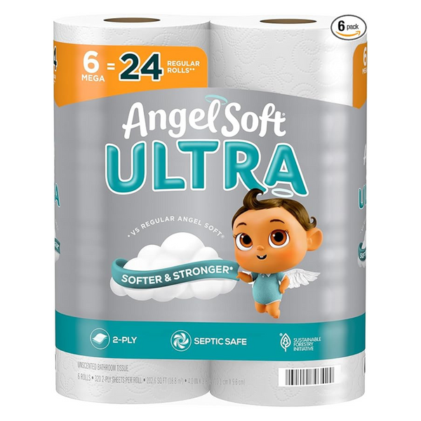 6-Count Angel Soft 2-Ply Bath Ultra Toilet Paper Mega Rolls