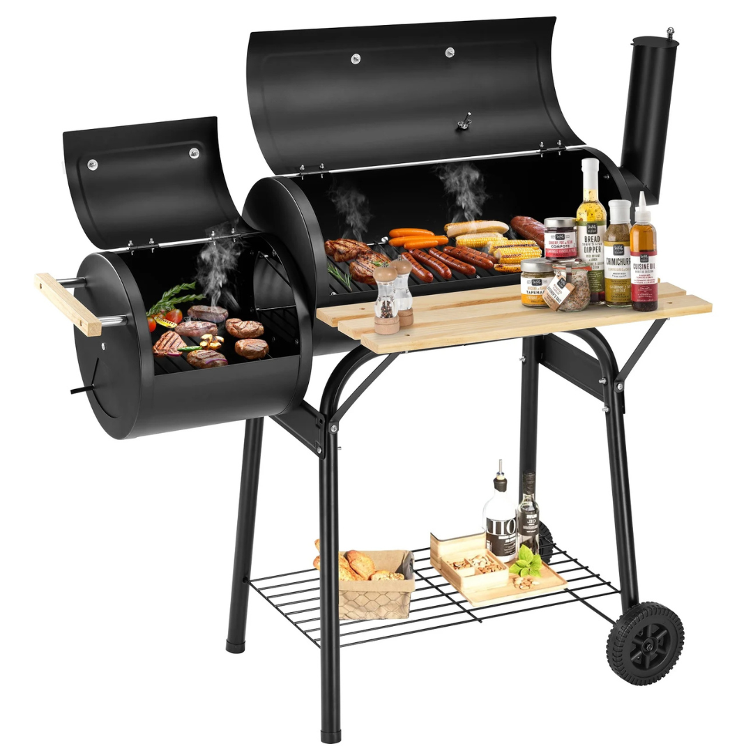 Segmart 45.28'' BBQ Charcoal Grill & Offset Smoker W/Wheels & Thermometer