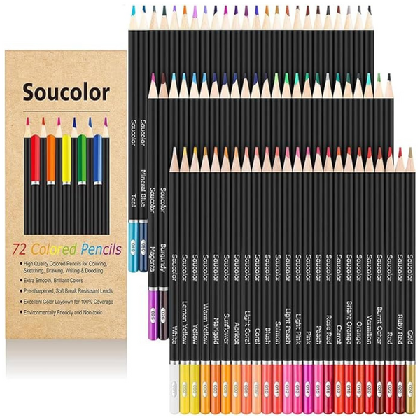 Soucolor 72-Color Colored Drawing Pencils Set + 1 Soucolor Pencil