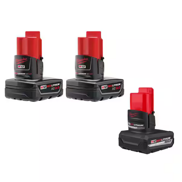 2-Pack Milwaukee M12 RedLithium XC 3Ah Battery Pack + Milwaukee M12 12-Volt Lithium-Ion XC High Output 5.0 Ah Battery Pack