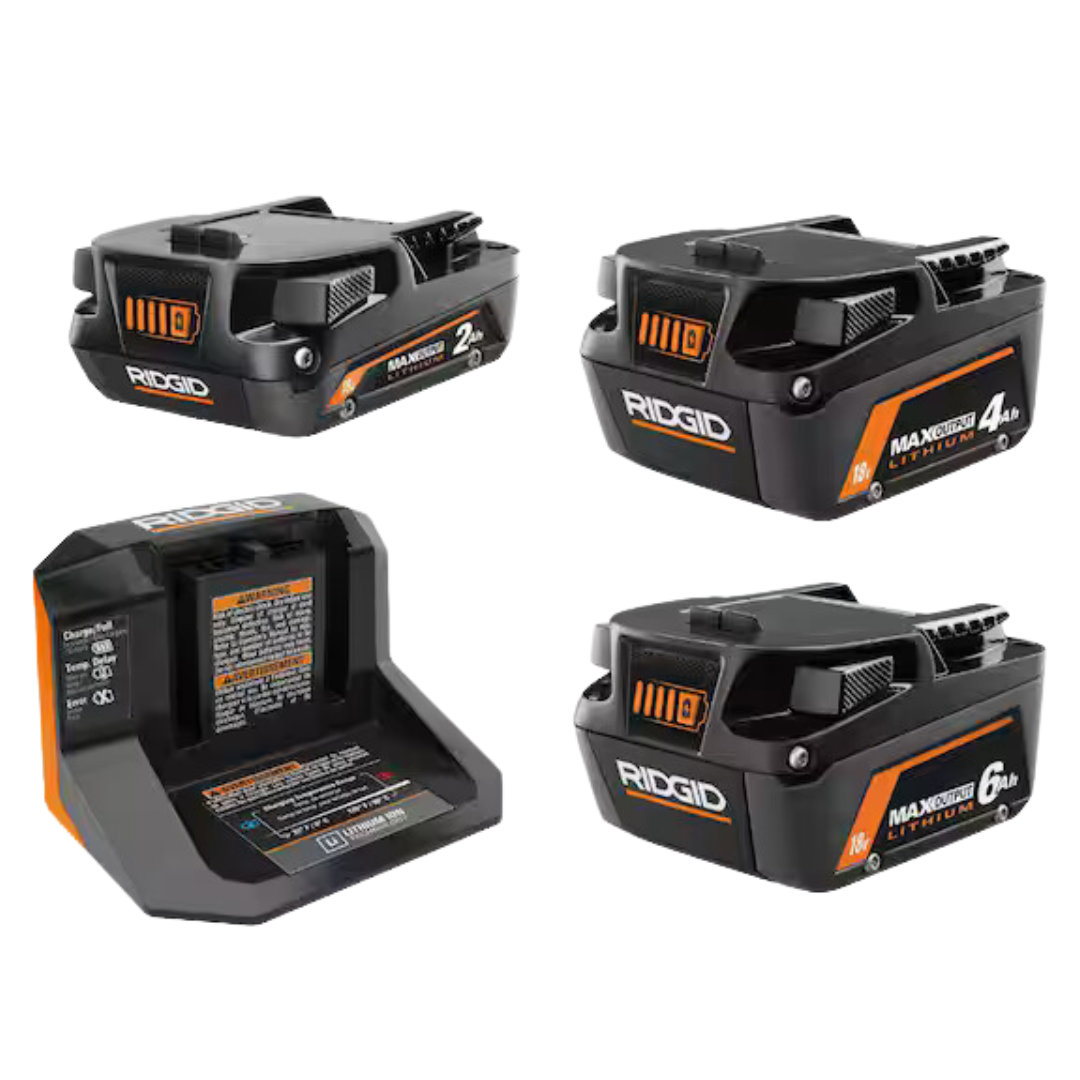 Ridgid 18V 2.0 Ah, 4.0 Ah, 6.0 Ah Lithium-Ion Battery & Charger Starter Kit