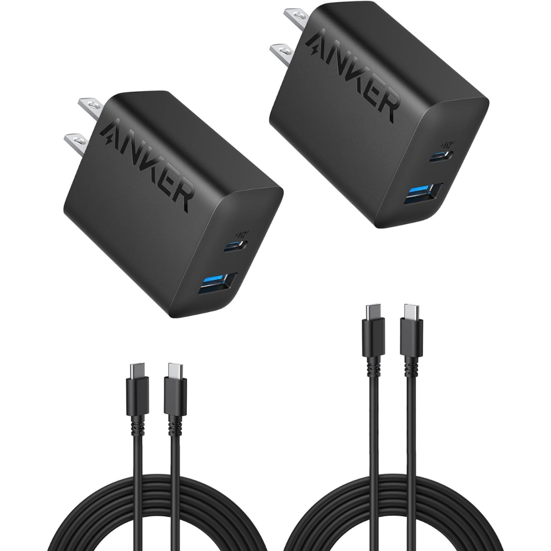 2-Pack Anker 20W Dual USB Port Wall Charger Adapter w/5ft USB-C Cable