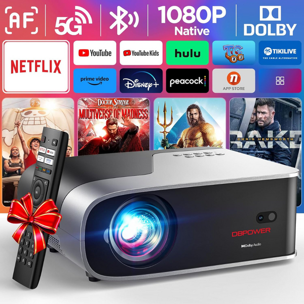 DBPOWER Native 1080p 500 ANSI 5G WiFi Smart Movie Projector w/ Apps