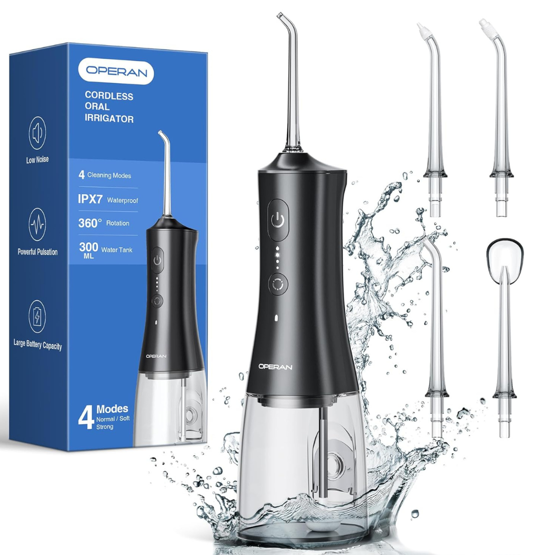 Operan Rechargeable Water Dental Flossers w/ 4 Modes 4 Jet Tips