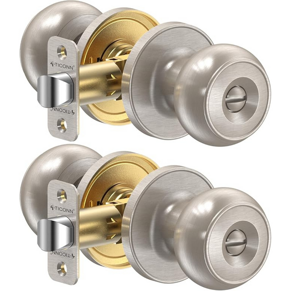 2-Pack Ticonn Round Ball Door Knobs with Dead Bolt