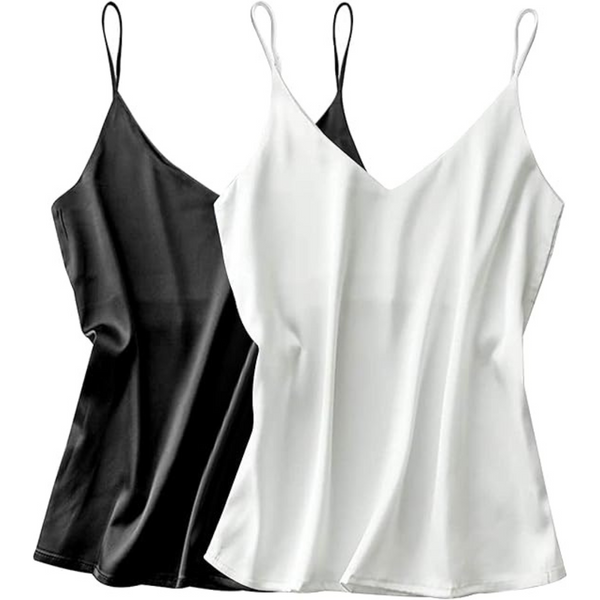 2-Pack Women's Silky Sleeveless Camisole Satin Tank Tops