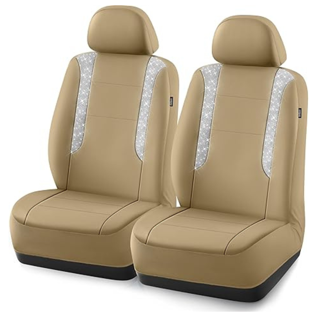 2-Pack Sparkly Crystal Bling Glitter Leather Car Front Seat Cover