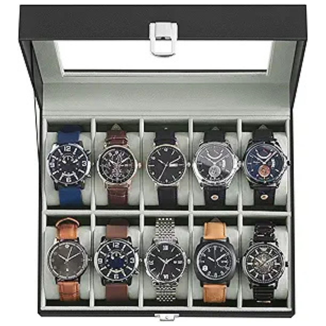 SONGMICS 10-Slot Watch Case With Large Glass Lid